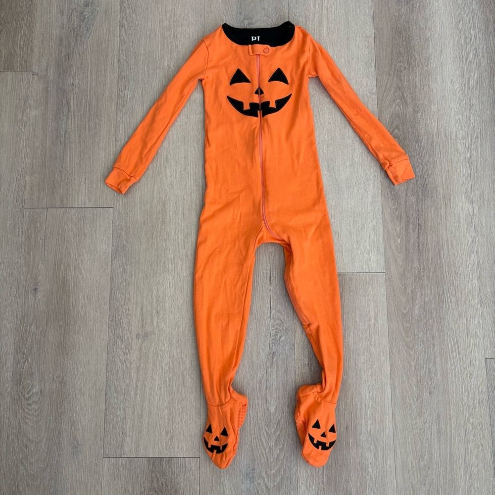 Place Toddlers 3T Orange Black JackOLantern Pumpkin  Footie Pajamas 100% Cotton